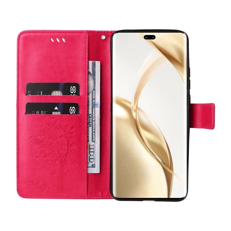 KT Imprinting Flower Series-3 For Honor 200 Pro 5G Case Wallet Leather Cover Cat Tree Pattern