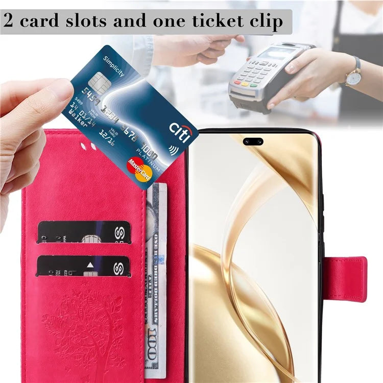 KT Imprinting Flower Series-3 For Honor 200 Pro 5G Case Wallet Leather Cover Cat Tree Pattern