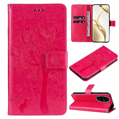 KT Imprinting Flower Series-3 For Honor 200 Pro 5G Case Wallet Leather Cover Cat Tree Pattern