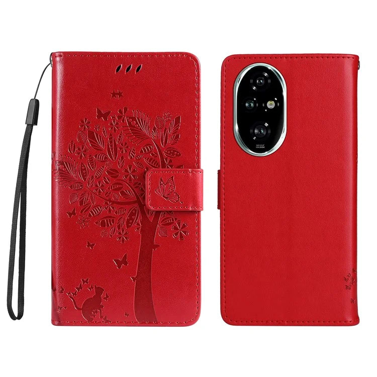 KT Imprinting Flower Series-3 For Honor 200 Pro 5G Case Wallet Leather Cover Cat Tree Pattern
