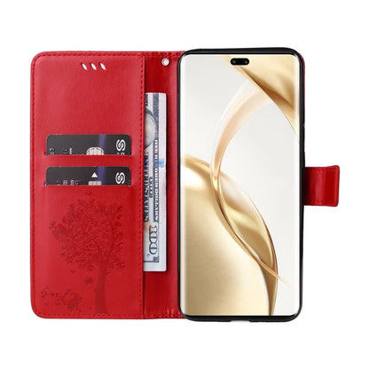 KT Imprinting Flower Series-3 For Honor 200 Pro 5G Case Wallet Leather Cover Cat Tree Pattern
