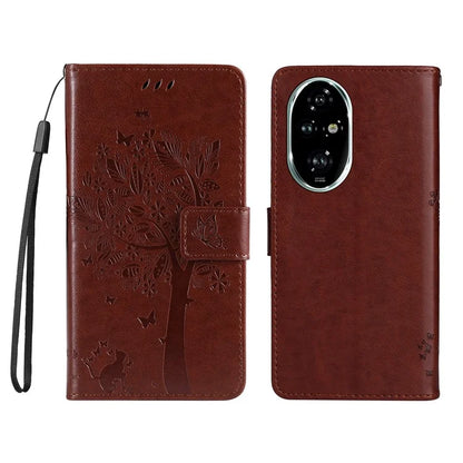 KT Imprinting Flower Series-3 For Honor 200 Pro 5G Case Wallet Leather Cover Cat Tree Pattern