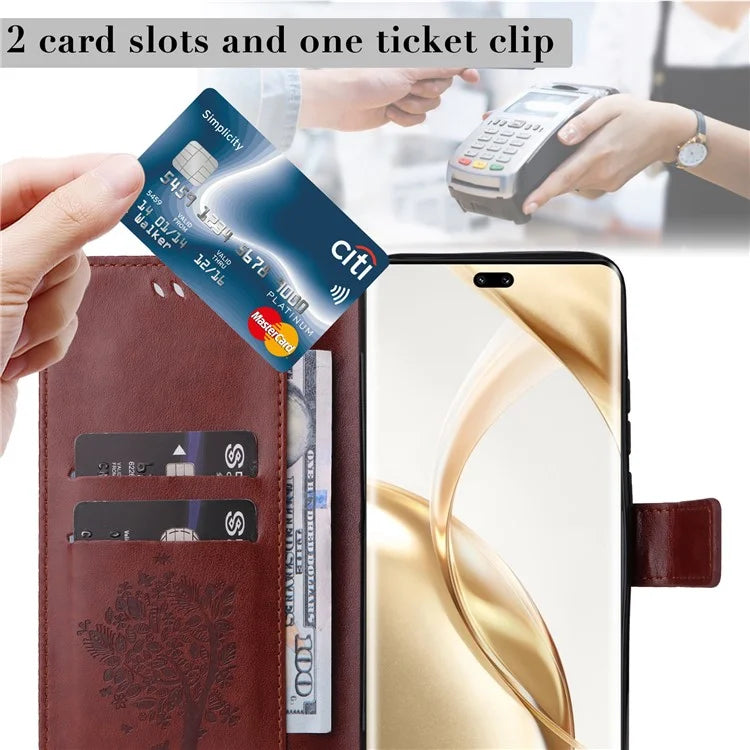 KT Imprinting Flower Series-3 For Honor 200 Pro 5G Case Wallet Leather Cover Cat Tree Pattern