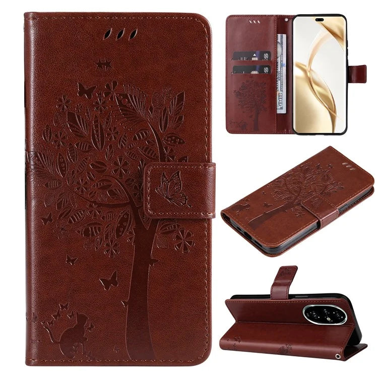 KT Imprinting Flower Series-3 For Honor 200 Pro 5G Case Wallet Leather Cover Cat Tree Pattern