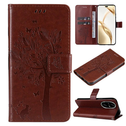 KT Imprinting Flower Series-3 For Honor 200 Pro 5G Case Wallet Leather Cover Cat Tree Pattern
