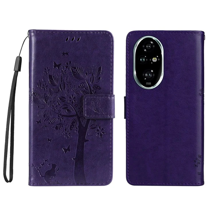 KT Imprinting Flower Series-3 For Honor 200 Pro 5G Case Wallet Leather Cover Cat Tree Pattern