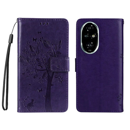 KT Imprinting Flower Series-3 For Honor 200 Pro 5G Case Wallet Leather Cover Cat Tree Pattern