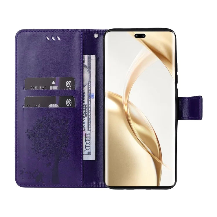 KT Imprinting Flower Series-3 For Honor 200 Pro 5G Case Wallet Leather Cover Cat Tree Pattern