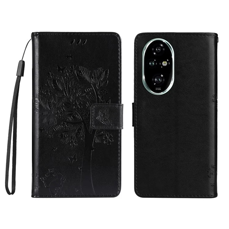 KT Imprinting Flower Series-3 For Honor 200 Pro 5G Case Wallet Leather Cover Cat Tree Pattern