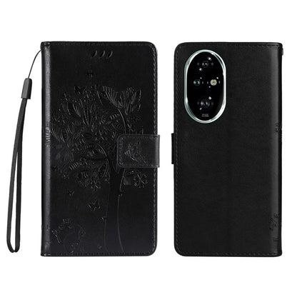 KT Imprinting Flower Series-3 For Honor 200 Pro 5G Case Wallet Leather Cover Cat Tree Pattern