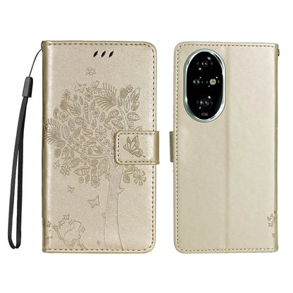 KT Imprinting Flower Series-3 For Honor 200 Pro 5G Case Wallet Leather Cover Cat Tree Pattern