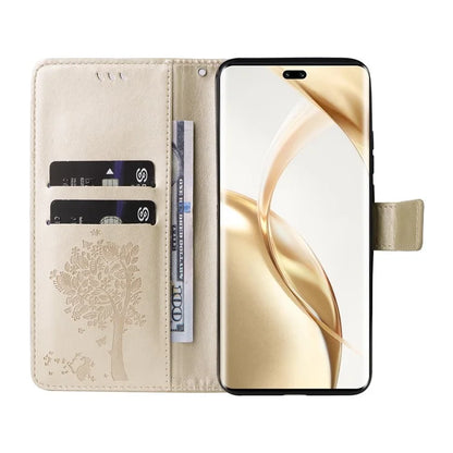 KT Imprinting Flower Series-3 For Honor 200 Pro 5G Case Wallet Leather Cover Cat Tree Pattern