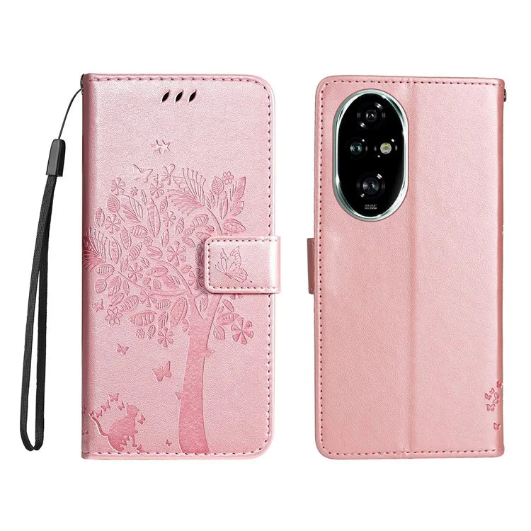 KT Imprinting Flower Series-3 For Honor 200 Pro 5G Case Wallet Leather Cover Cat Tree Pattern