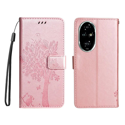 KT Imprinting Flower Series-3 For Honor 200 Pro 5G Case Wallet Leather Cover Cat Tree Pattern