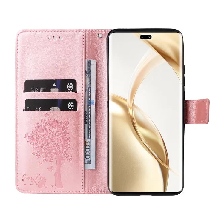 KT Imprinting Flower Series-3 For Honor 200 Pro 5G Case Wallet Leather Cover Cat Tree Pattern