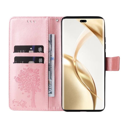 KT Imprinting Flower Series-3 For Honor 200 Pro 5G Case Wallet Leather Cover Cat Tree Pattern