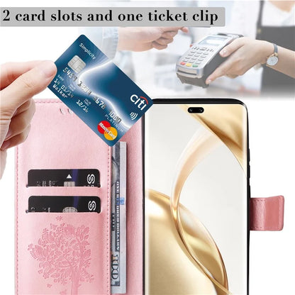 KT Imprinting Flower Series-3 For Honor 200 Pro 5G Case Wallet Leather Cover Cat Tree Pattern