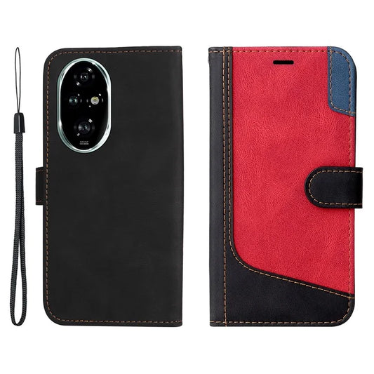 For Honor 200 Pro 5G Wallet Phone Case 3-Color Splicing Colors PU Leather Phone Stand Cover