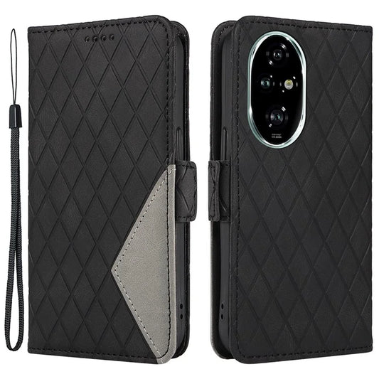 For Honor 200 Pro 5G Case Rhombus Imprint Leather Flip Wallet Phone Cover
