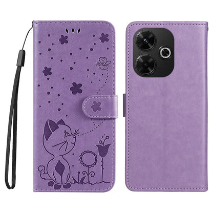 KT Imprinting Flower Series-4 For Xiaomi Redmi 13 5G / 13 4G Case Cat Bee Leather Phone Cover