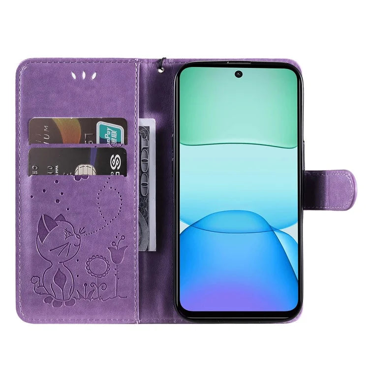 KT Imprinting Flower Series-4 For Xiaomi Redmi 13 5G / 13 4G Case Cat Bee Leather Phone Cover