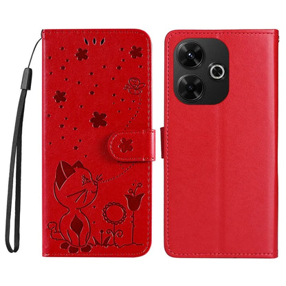 KT Imprinting Flower Series-4 For Xiaomi Redmi 13 5G / 13 4G Case Cat Bee Leather Phone Cover
