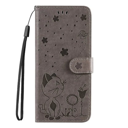 KT Imprinting Flower Series-4 For Xiaomi Redmi 13 5G / 13 4G Case Cat Bee Leather Phone Cover