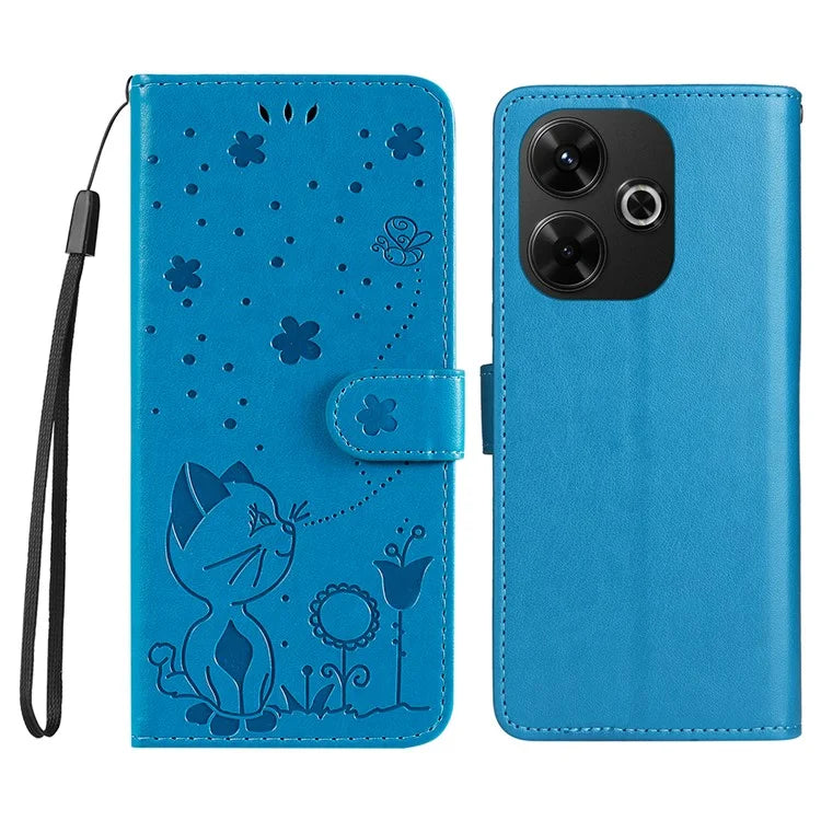 KT Imprinting Flower Series-4 For Xiaomi Redmi 13 5G / 13 4G Case Cat Bee Leather Phone Cover