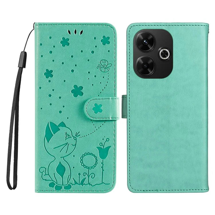 KT Imprinting Flower Series-4 For Xiaomi Redmi 13 5G / 13 4G Case Cat Bee Leather Phone Cover