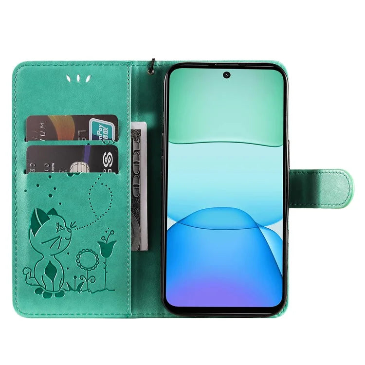 KT Imprinting Flower Series-4 For Xiaomi Redmi 13 5G / 13 4G Case Cat Bee Leather Phone Cover