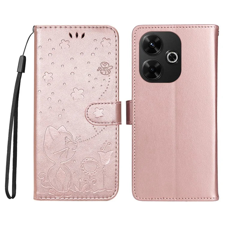 KT Imprinting Flower Series-4 For Xiaomi Redmi 13 5G / 13 4G Case Cat Bee Leather Phone Cover