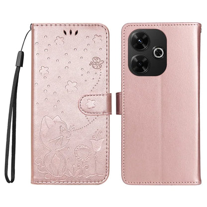 KT Imprinting Flower Series-4 For Xiaomi Redmi 13 5G / 13 4G Case Cat Bee Leather Phone Cover