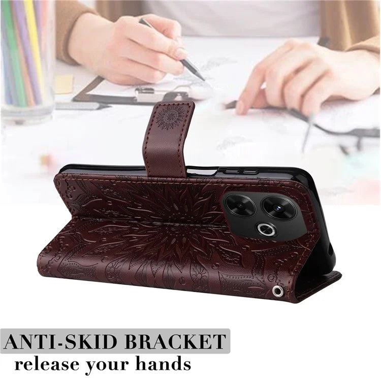 KT Imprinting Flower Series-1 For Xiaomi Redmi 13 5G / 13 4G Case Wallet Leather Phone Cover Sunflower