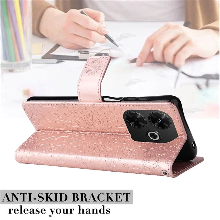 KT Imprinting Flower Series-1 For Xiaomi Redmi 13 5G / 13 4G Case Wallet Leather Phone Cover Sunflower
