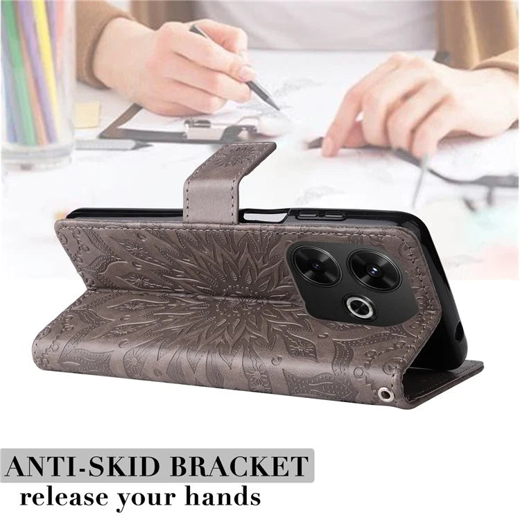KT Imprinting Flower Series-1 For Xiaomi Redmi 13 5G / 13 4G Case Wallet Leather Phone Cover Sunflower