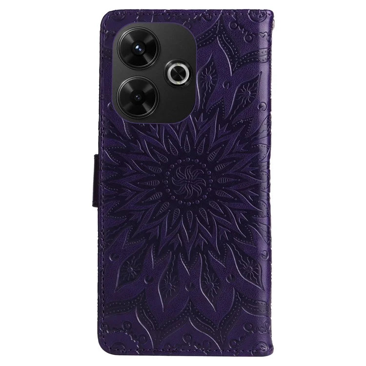 KT Imprinting Flower Series-1 For Xiaomi Redmi 13 5G / 13 4G Case Wallet Leather Phone Cover Sunflower