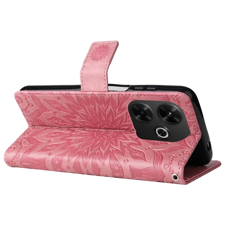 KT Imprinting Flower Series-1 For Xiaomi Redmi 13 5G / 13 4G Case Wallet Leather Phone Cover Sunflower