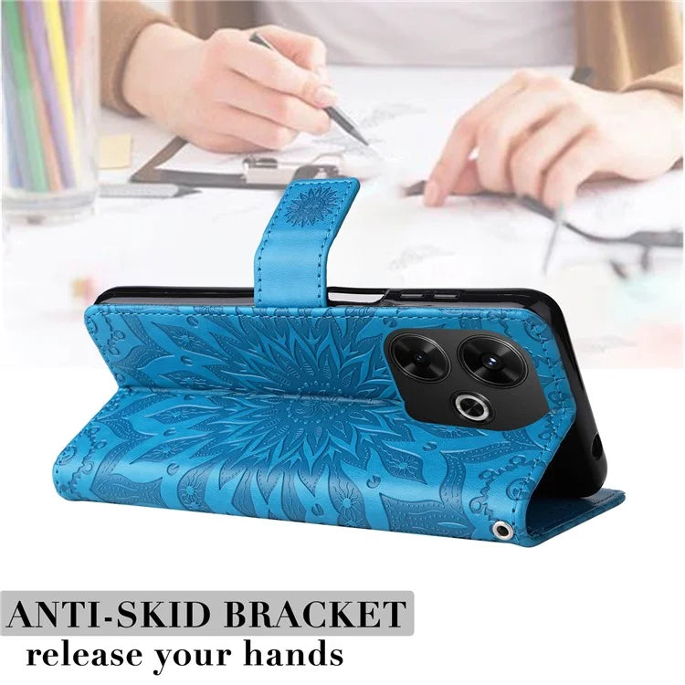 KT Imprinting Flower Series-1 For Xiaomi Redmi 13 5G / 13 4G Case Wallet Leather Phone Cover Sunflower