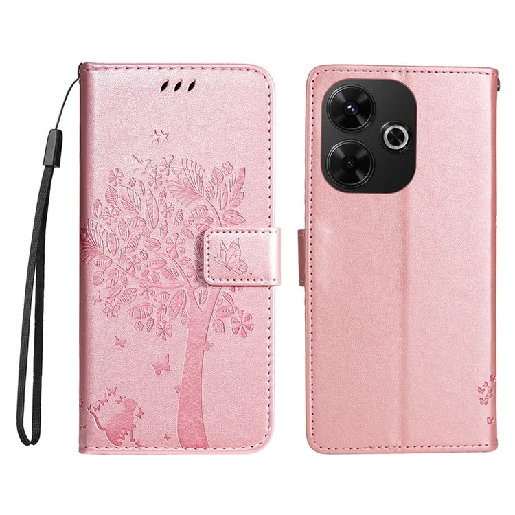 KT Imprinting Flower Series-3 For Xiaomi Redmi 13 5G / 13 4G Case Leather Phone Cover Folio Wallet Cat Tree Pattern