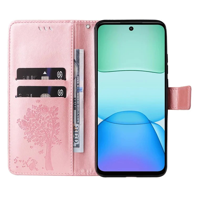 KT Imprinting Flower Series-3 For Xiaomi Redmi 13 5G / 13 4G Case Leather Phone Cover Folio Wallet Cat Tree Pattern