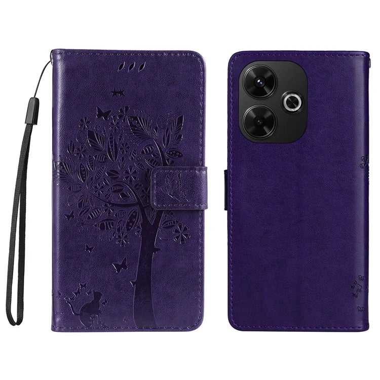 KT Imprinting Flower Series-3 For Xiaomi Redmi 13 5G / 13 4G Case Leather Phone Cover Folio Wallet Cat Tree Pattern