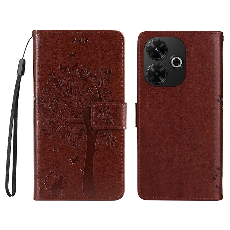 KT Imprinting Flower Series-3 For Xiaomi Redmi 13 5G / 13 4G Case Leather Phone Cover Folio Wallet Cat Tree Pattern