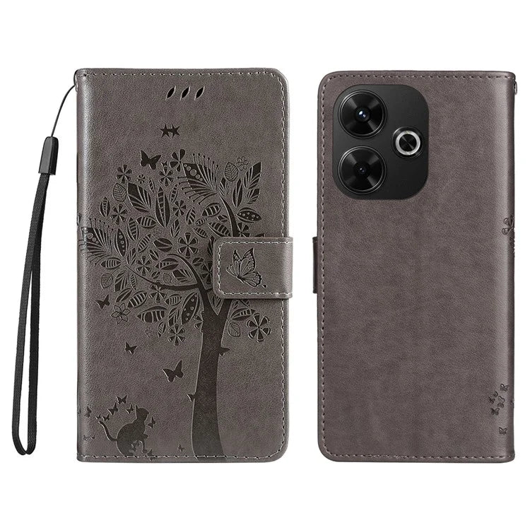 KT Imprinting Flower Series-3 For Xiaomi Redmi 13 5G / 13 4G Case Leather Phone Cover Folio Wallet Cat Tree Pattern