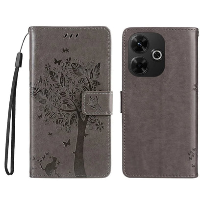 KT Imprinting Flower Series-3 For Xiaomi Redmi 13 5G / 13 4G Case Leather Phone Cover Folio Wallet Cat Tree Pattern