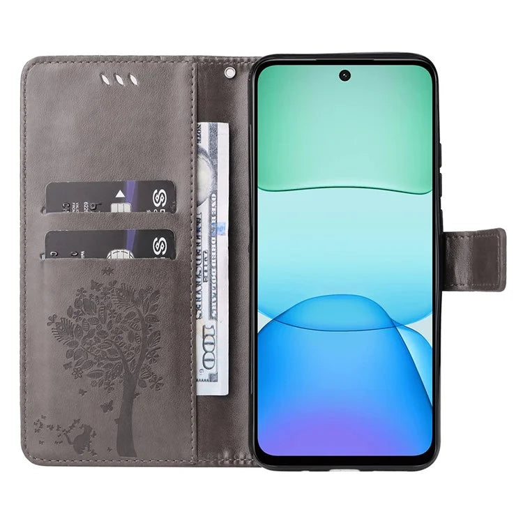 KT Imprinting Flower Series-3 For Xiaomi Redmi 13 5G / 13 4G Case Leather Phone Cover Folio Wallet Cat Tree Pattern