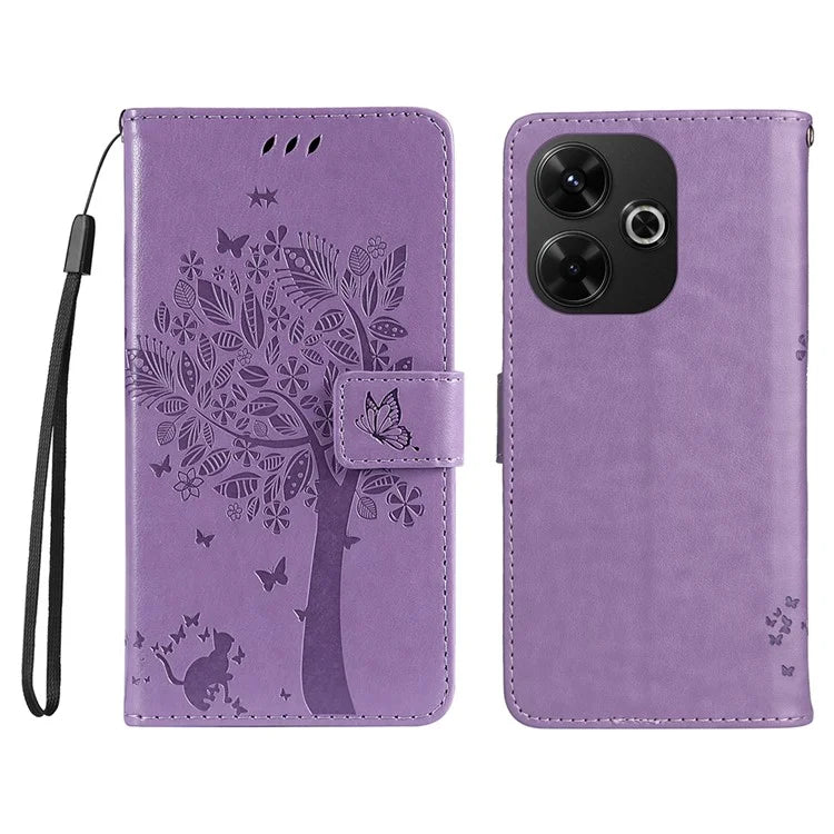 KT Imprinting Flower Series-3 For Xiaomi Redmi 13 5G / 13 4G Case Leather Phone Cover Folio Wallet Cat Tree Pattern