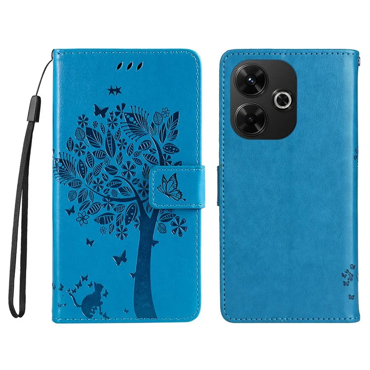 KT Imprinting Flower Series-3 For Xiaomi Redmi 13 5G / 13 4G Case Leather Phone Cover Folio Wallet Cat Tree Pattern