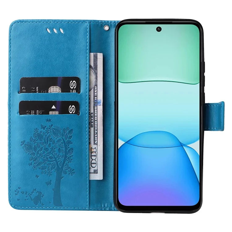 KT Imprinting Flower Series-3 For Xiaomi Redmi 13 5G / 13 4G Case Leather Phone Cover Folio Wallet Cat Tree Pattern