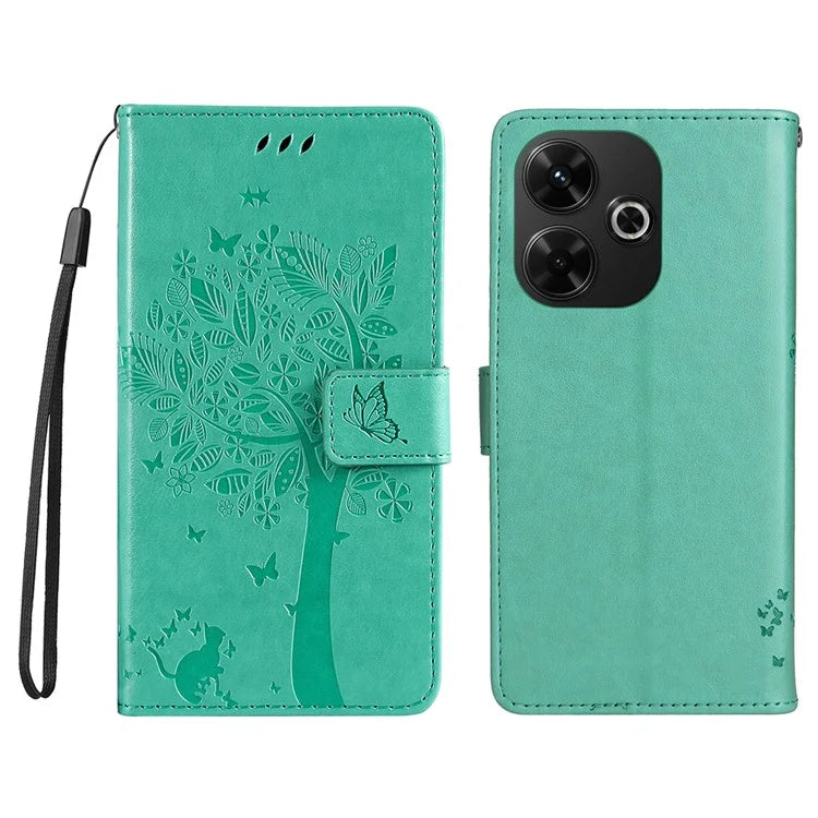 KT Imprinting Flower Series-3 For Xiaomi Redmi 13 5G / 13 4G Case Leather Phone Cover Folio Wallet Cat Tree Pattern