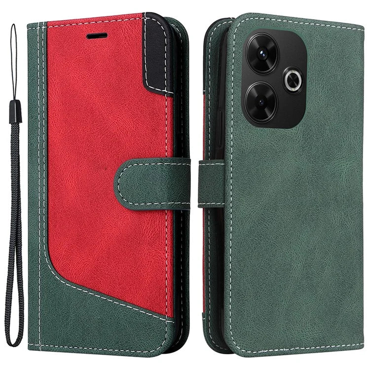 For Xiaomi Redmi 13 5G / 13 4G Case Flip Stand PU Leather Phone Cover 3-Color Splicing Colors